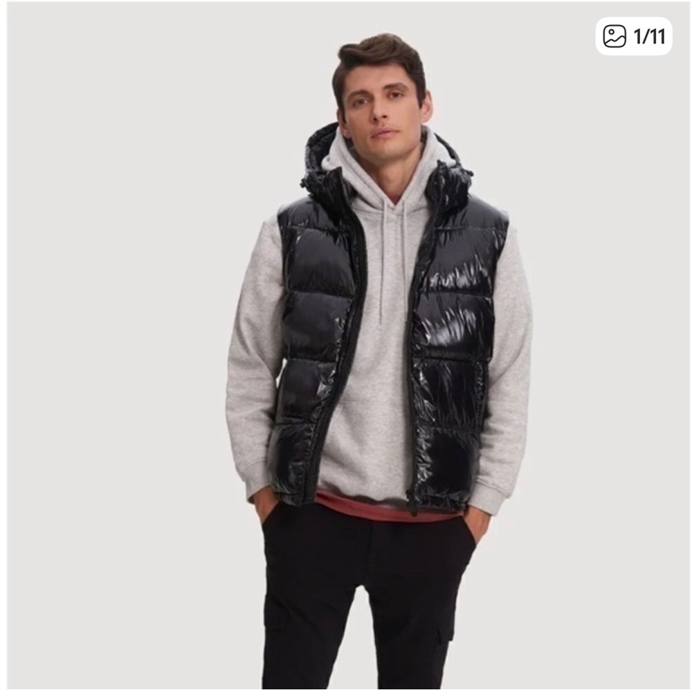 NWT Noize Ledger Black Short Length Hooded Puffer Vest men’s size Large